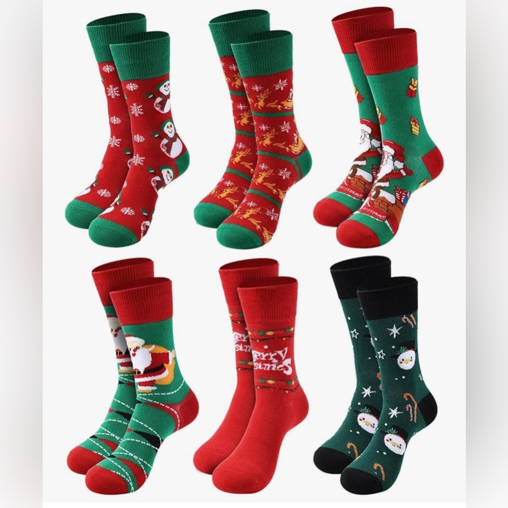 Festive Holiday Socks Set - Red and Green 6 Pair Box